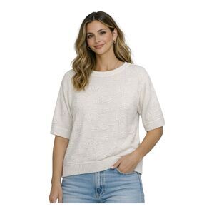 Vtg Sweater Bazaar 80s White Sweater Pullover Seashell Nautical 1/2 Sleeve Sz M